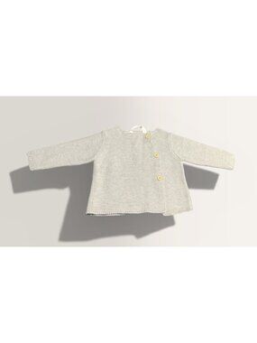 Rene Rofe Baby Gray Knit Cardigan 6-9M Wooden Button Sweater Neutral